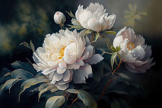 beautiful painted picture of white peonies in 6k