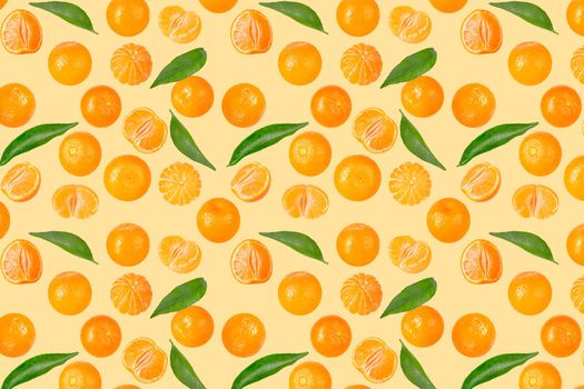 Creative levitation pattern with whole and pieces peeled tangerines. Isolated fruit. Packaging concept. Clip art image for package design.