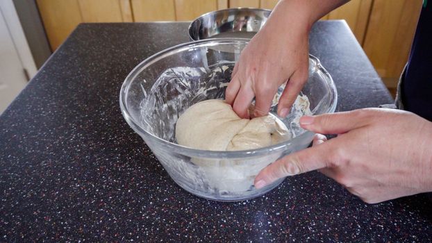 Step by step. Baking sourdough bread in residential kitchen.