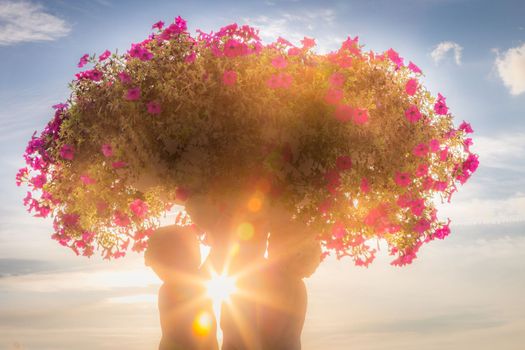 Delicate vase of flowers in a bloom, Luxembourg gardens at springtime sunset, France