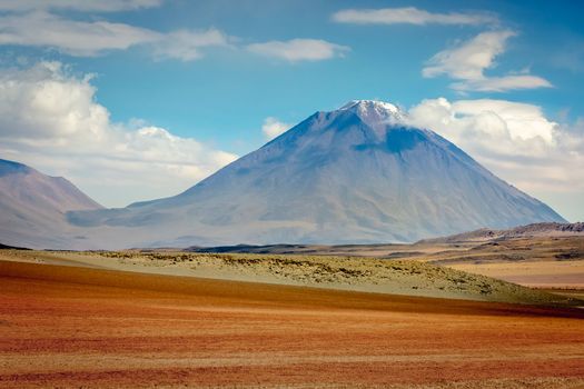 Licancabur and Peaceful dramatic volcanic landscape at Sunset, Atacama Desert, Chile