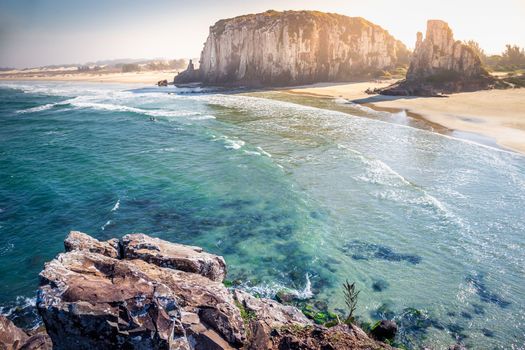 Guarita Beach in Torres city at summer sunny day, Rio Grande do Sul state, Southern Brazil