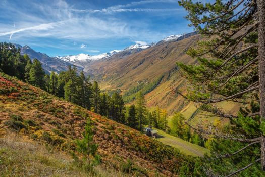 Otztal alps landscape near Obergurgl village at springtime, Tyrol, Austria border with Italy