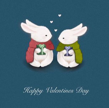 A postcard with cute rabbits for Valentine's Day