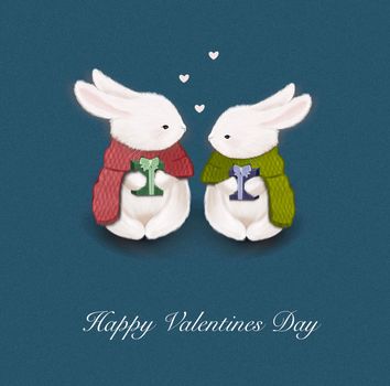 A postcard with cute rabbits for Valentine's Day