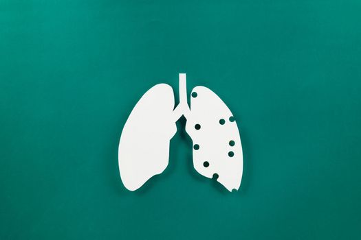 World tuberculosis day. Top view Lungs paper decorative symbol on green background, copy space, concept of world TB day, no tobacco, Medical and healthcare, lung cancer awareness, 24 March