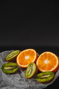 Luxurious fruit background. Studio photography of various fruits isolated on black background. Copy space. high resolution product