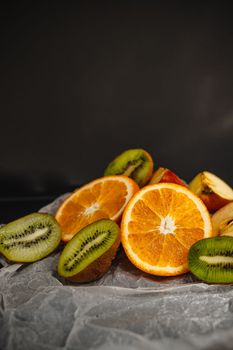 Luxurious fruit background. Studio photography of various fruits isolated on black background. Copy space. high resolution product