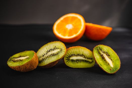 Luxurious fruit background. Studio photography of various fruits isolated on black background. Copy space. high resolution product