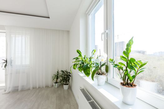 Abstract white waving curtain in white bedroom apartment