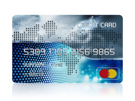 Generic credit card isolated on white background. 3D illustration.