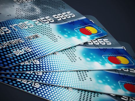 Stack of generic credit card. 3D illustration.