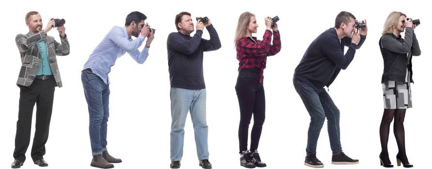 collage of group of photographers in profile isolated on white background