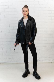 black background design fashion zipper clothes jacket casual white isolated leather clothing style
