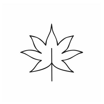 Maple leaf in the style of Doodle illustration in ink by hand. Coloring black leaf tree outline. Single element, icon, icon on a white background. Vector illustration for postcard design.