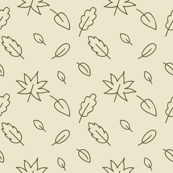 Endless autumn repeating background pattern with leaves, maple, birch, oak trees and branches from the tree. Ecology and nature protection. Vector Cover for textiles, clothing, packaging paper