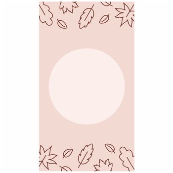 Brown autumn leaves on a pink background. Postcard for instagram stories entries and greetings. Vector flat contour Doodle illustration. Drawing in pencil by hand. Web page design.