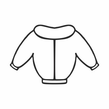 Jacket for the baby drawn with a thick black line. Doodle illustration of outerwear isolated on a white background. Vector element for advertising, printing, and postcard design.