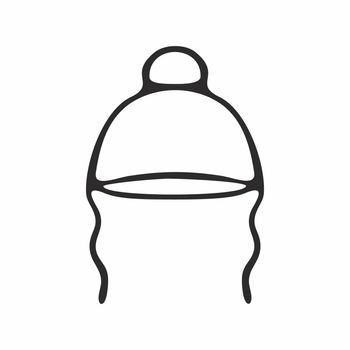 Doodle hat for a child isolated on a white background. Illustration of a headdress. Drawing of outerwear for children. Black hand-drawn sketch. Icons for an online children's clothing store.