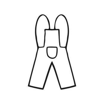 Children's jumpsuit with pants drawn by hand. Vector icon of children's clothing isolated on a white background. Contour Doodle illustration for stickers, booklets, and postcards. Things for newborns.