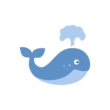 Cute whale isolated on white background. Children's cartoon vector illustration. Drawing for children's books, postcards, educational posters.