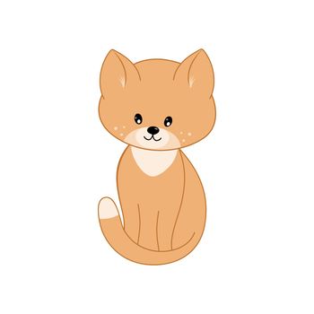 Cute kitten isolated on white background. Children's bright cat illustration for postcards, covers, cards with animals and Pets. Vector cartoon flat illustration