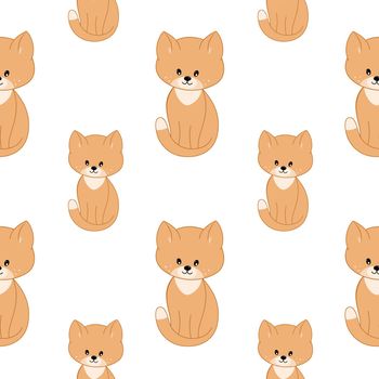 Cute kittens and cat isolated on white background. Vector pattern with cats for children's room,. Seamless endless background for printing on fabric, packaging paper, clothing.