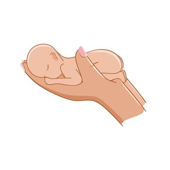 The child is lying on the mother's hands. Vector illustration for the day of premature babies. World prematurity day is celebrated on November 17. International children's day