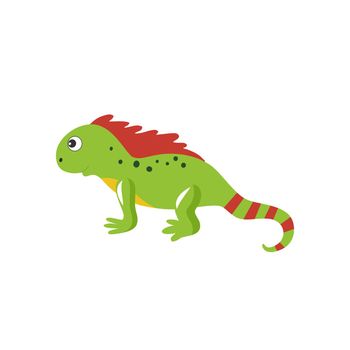 Iguana lizard isolated on a white background. Children's cartoon vector illustration for alphabet with animals. Snakes, reptiles, and reptiles.