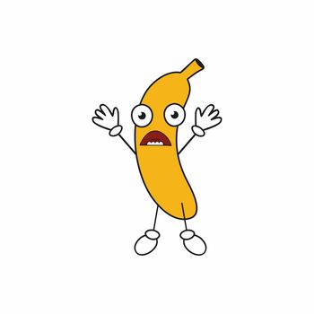 Funny scared banana with eyes and mouth. Funny fruit emoticons. Banana isolated on a white background.