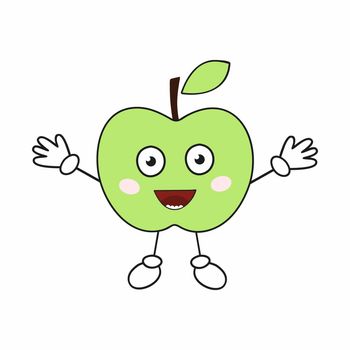 A cheerful green Apple with big eyes and hands. Funny fruit Emoji