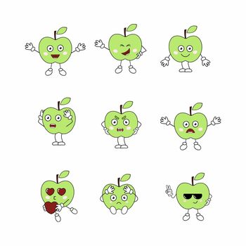 A set of fruits with emotions on their face. Funny apples-emoticons.  emoticons and stickers with an Apple pattern . Vector cartoon character for children.