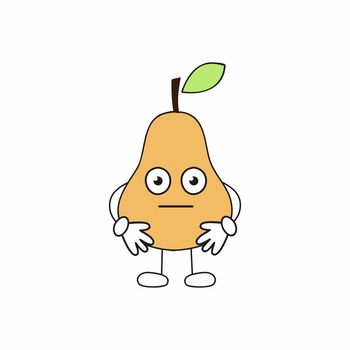 Pear with face and eyes isolated on a white background. Funny fruit emoticons for social networks. Children's cards with fruits and vegetables for children.