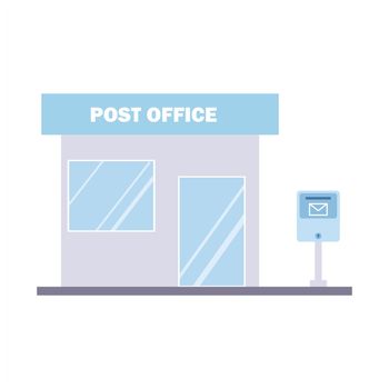 The building of post office and mailbox. The concept of the delivery of mail. Flat vector illustration of urban architecture.