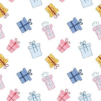 Seamless pattern for New year and Christmas. Vector background with gifts for the holiday. Illustration of birthday