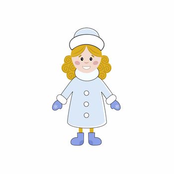 Cute snow maiden girl in cartoon style. New Year and Christmas.