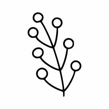 A sprig of berries in the style of a doodle. A single element for the design of a postcard. Flowers and plants in the style of drawing by hand.