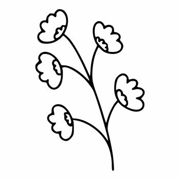 A sprig of wildflowers in the doodle style. Spring illustration by hand. Vector element for the design of a postcard.