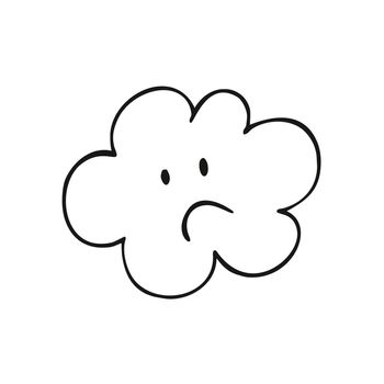 Sad cloud in the style of doodles. Hand-drawn drawing.