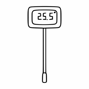 Kitchen thermometer for measuring the temperature of food.  Electronic kitchen appliance. Vector icon in the doodle style.