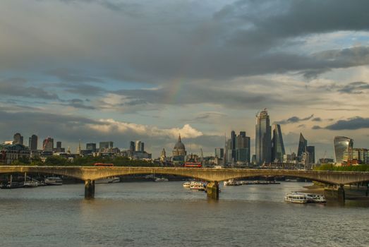 London, United Kingdom - April 17, 2019: London skyscrapers along the River Thames make the city a modern style.