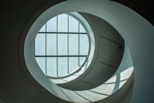LIVERPOOL UK - May 13, 2019 - Round glass on the ceiling of the building, is a highly effective way to add light inside the building from light poured directly from the sun, Liverpool, England, UK 13 May 2019.