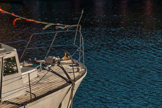 Closeup of a front of a Yacht parked at jetty Suitable for background images.