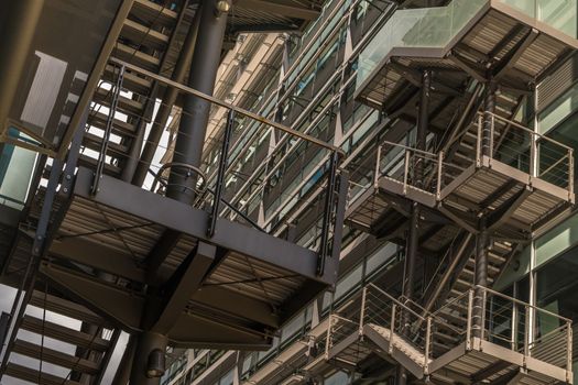 London 6 Jun 62 - Staircase and windows of morden office building. Contemporary corporate business architecture.