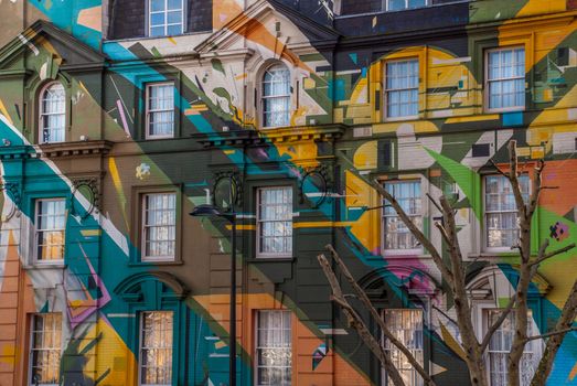 Detail scenic view of colorful houses in london