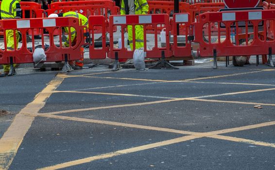 London, UK- Apr 5, 2019 : Block area for repairing and improving the road surface