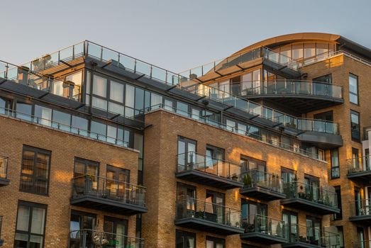 London, UK - Feb 22, 2019 : Highrise apartment on the waterfront of Kew bridge