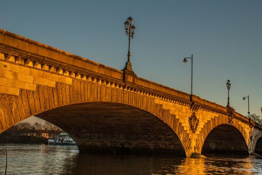 London, UK - Feb 22, 2019 : Kew Bridge in west London, listed bridge over the river Thames