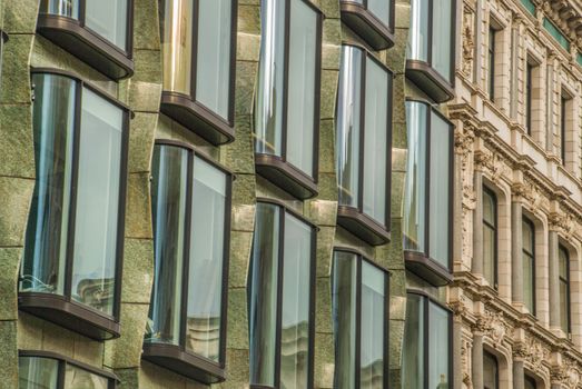 Abstract images of geometric shapes on buildings in London, suitable for making background images.