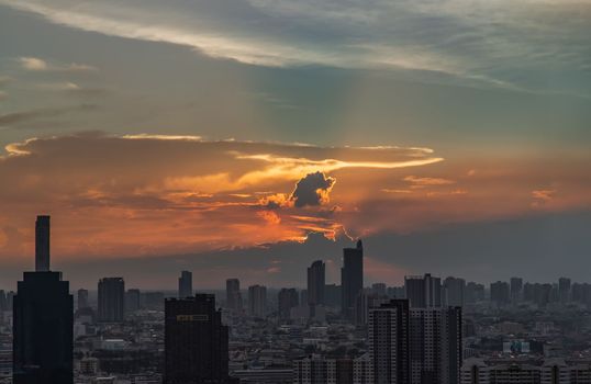 Bangkok, Thailand - Jun 21, 2020 : Beautiful city view of Bangkok before the sunset creates relaxing feeling for the rest of the day. Selective focus.